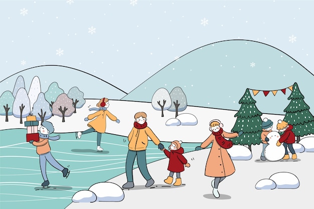 Free vector hand drawn winter people collection