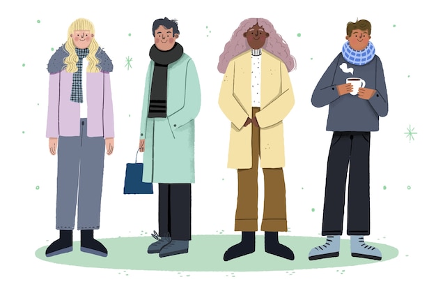 Free vector hand drawn winter people collection