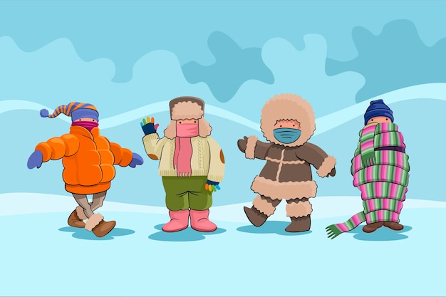 Free vector hand drawn winter people collection