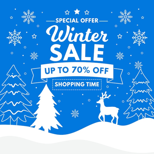 Hand drawn winter sale banner concept