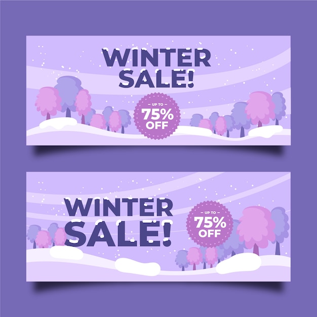 Hand drawn winter sale banners template