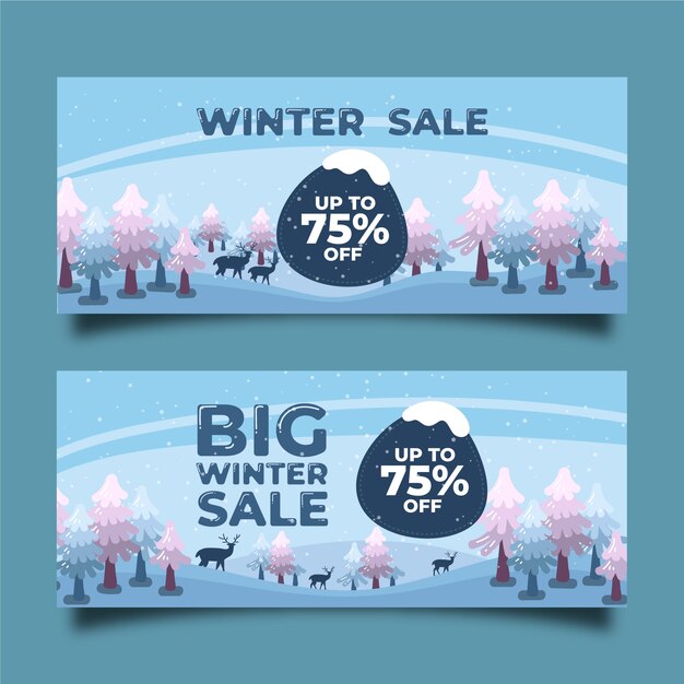 Бесплатное векторное изображение Ручной обращается зимние продажи баннеров шаблон