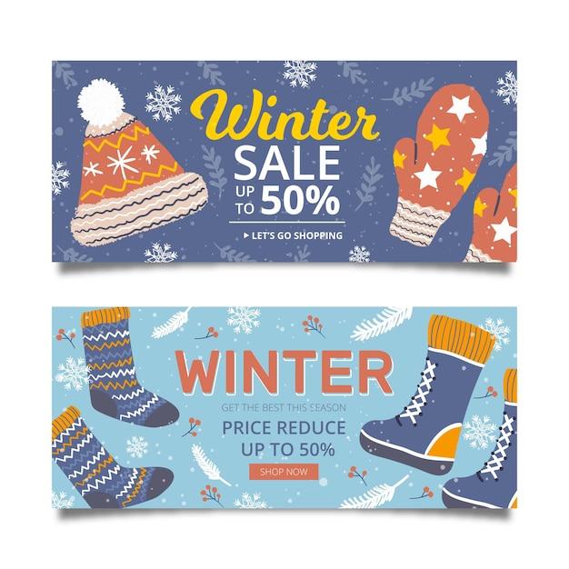 Hand drawn winter sale banners