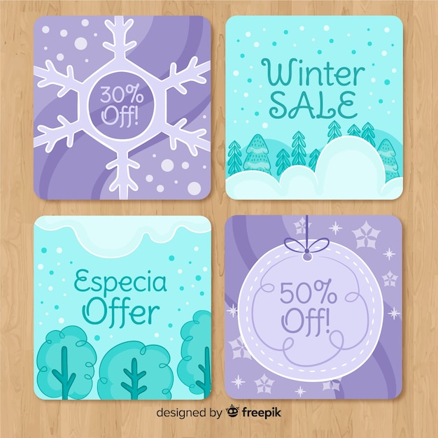 Free vector hand drawn winter sale card collection