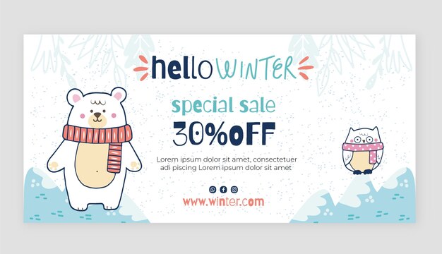 Hand drawn winter sale horizontal banner