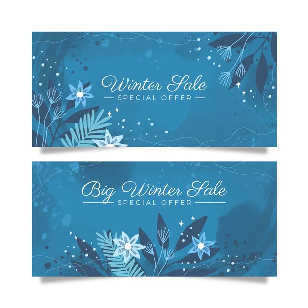 Hand drawn winter sale horizontal banners set