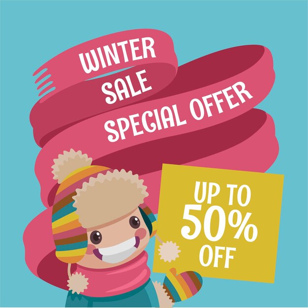 Hand drawn winter sale illustration and banner