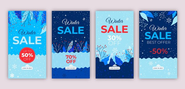 Hand drawn winter sale instagram stories collection