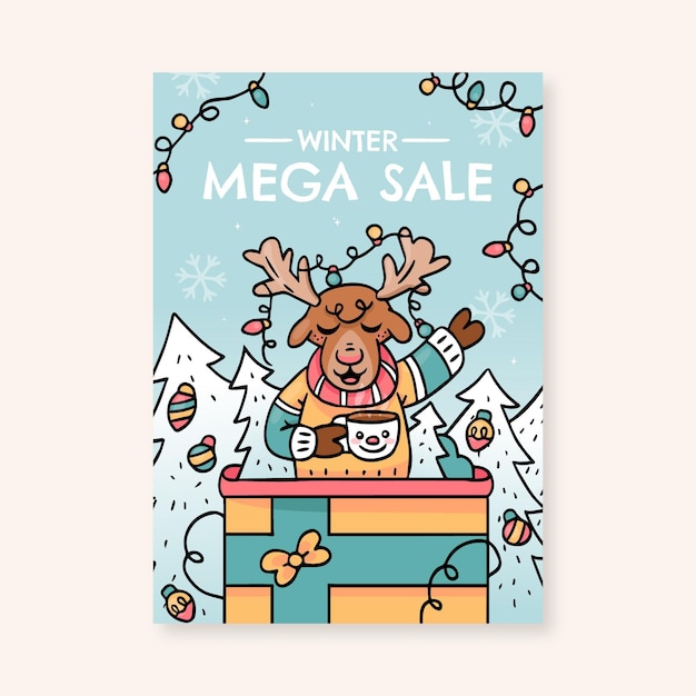 Hand drawn winter sale vertical poster template