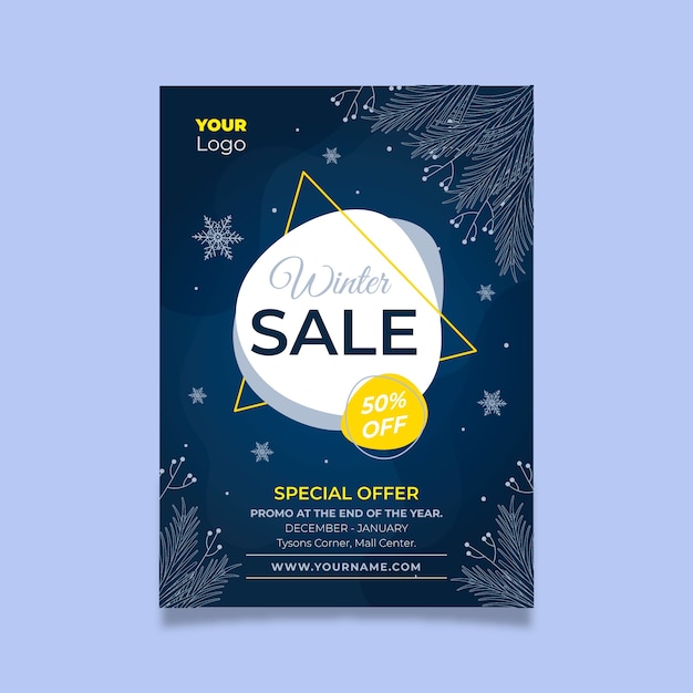Hand drawn winter sale vertical poster template