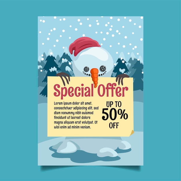 Hand drawn winter sale vertical poster template