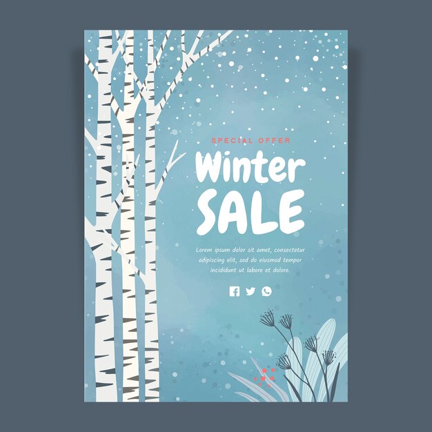 Hand drawn winter sale vertical poster template