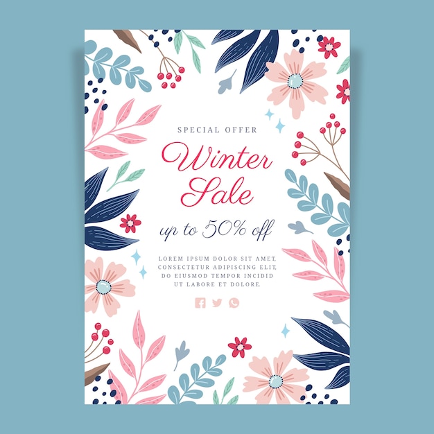 Hand drawn winter sale vertical poster template