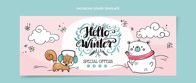 Modello di copertina per social media invernale disegnato a mano