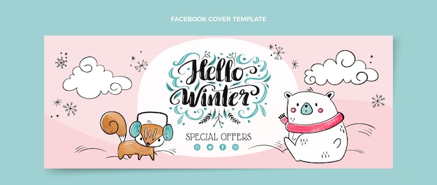 Hand drawn winter social media cover template