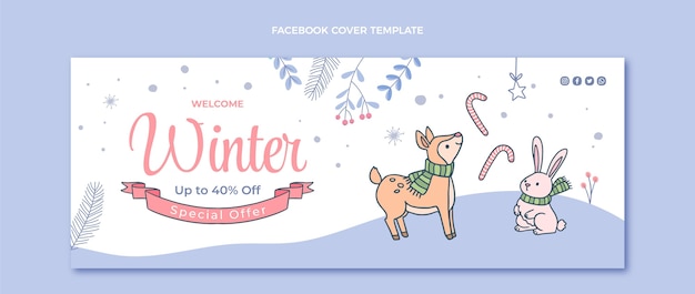 Free vector hand drawn winter social media cover template