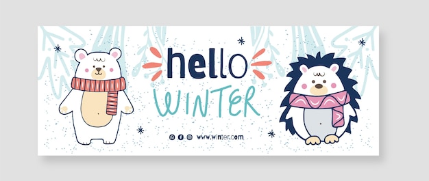 Hand drawn winter social media cover template