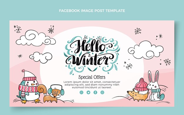 Hand drawn winter social media post template