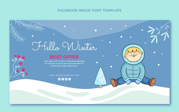 Vettore gratuito modello di post sui social media invernali disegnato a mano