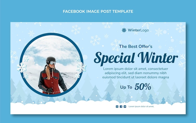 Hand drawn winter social media promo template