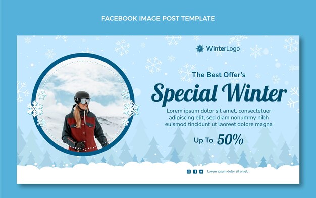Hand drawn winter social media promo template