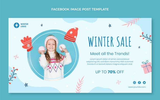 Free vector hand drawn winter social media promo template