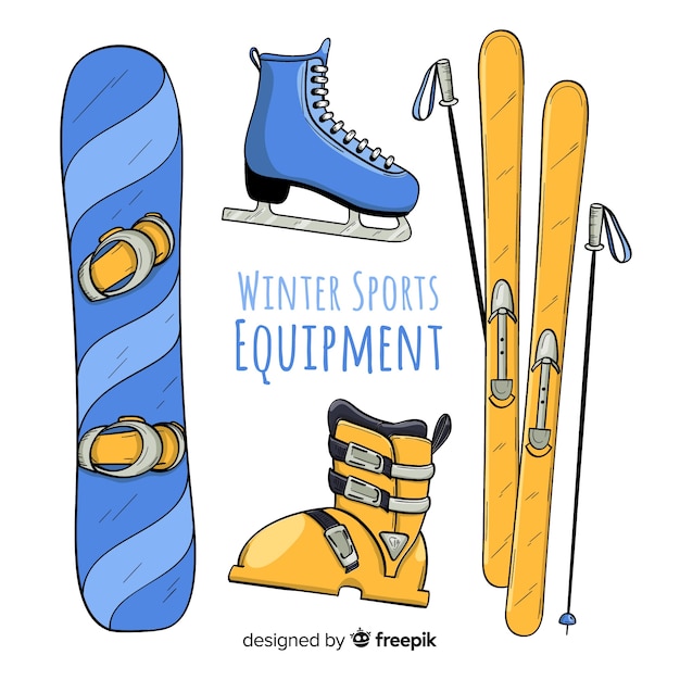 Hand drawn winter sport equipment