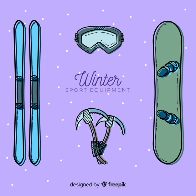 Hand drawn winter sport equipment