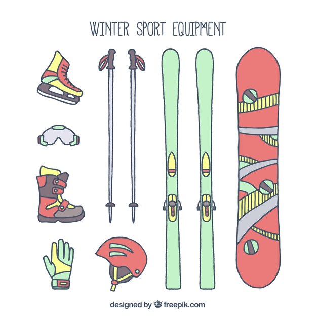 Hand-drawn winter sports equipment