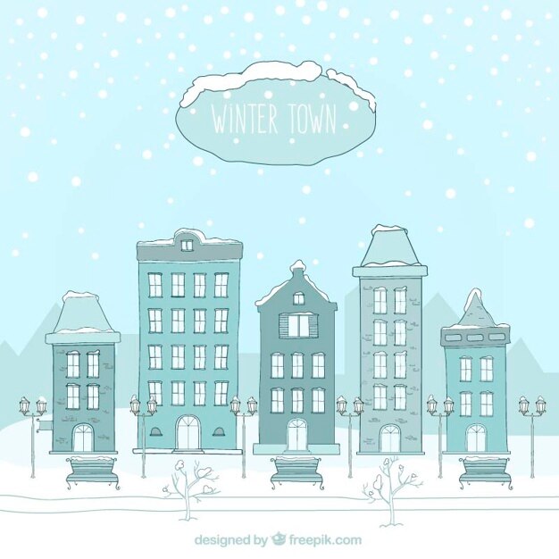 Hand drawn winter town