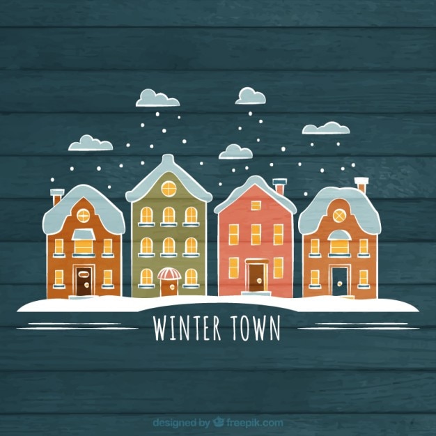 Hand drawn winter town