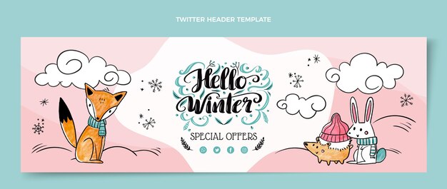 Hand drawn winter twitter cover template