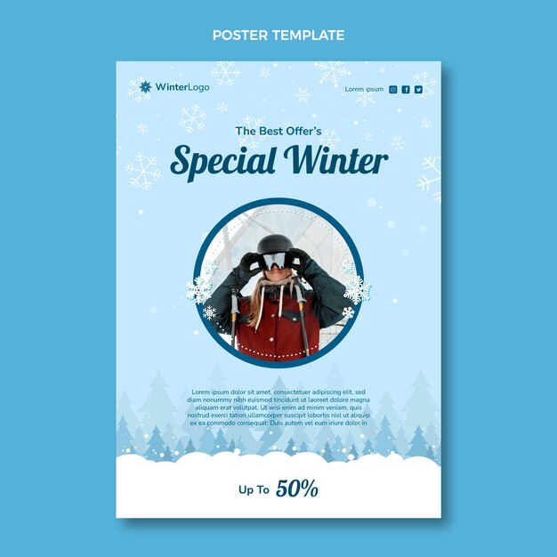 hand drawn winter vertical poster template