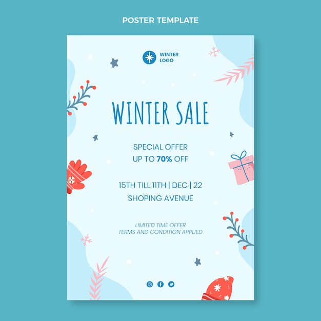 Free vector hand drawn winter vertical poster template