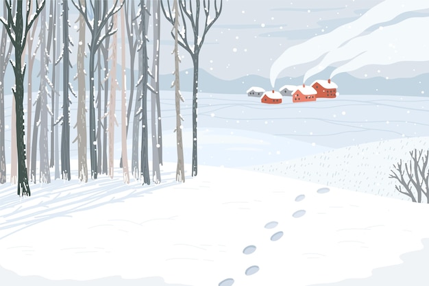 Free vector hand drawn winter village illustration