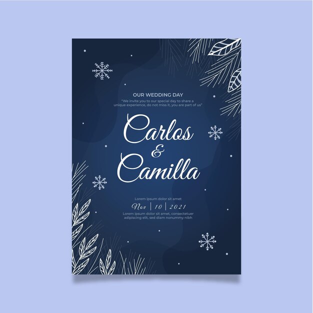 Free vector hand drawn winter wedding invitation template