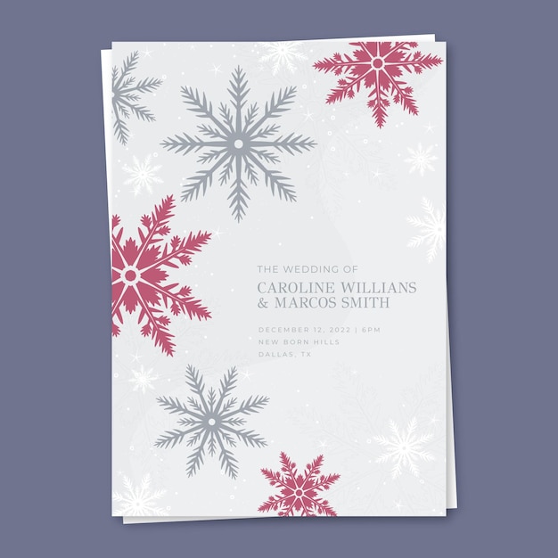 Free vector hand drawn winter wedding invitation template