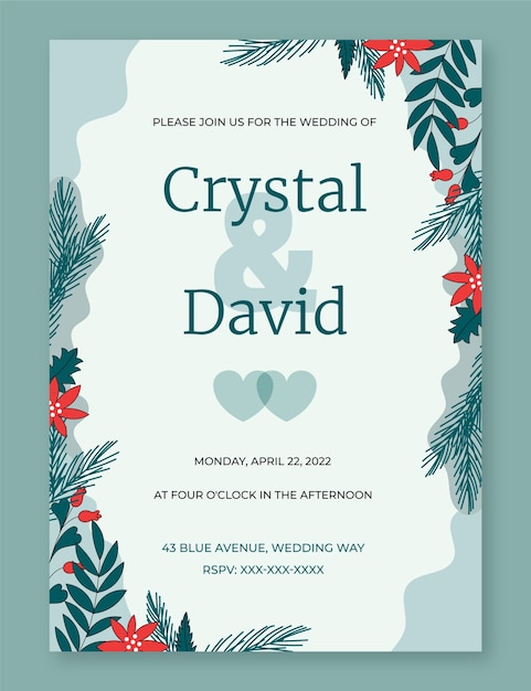 Free vector hand drawn winter wedding invitation template