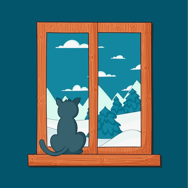 Hand drawn winter window illustration