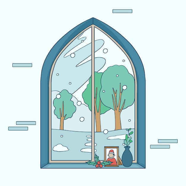 Hand drawn winter window illustration