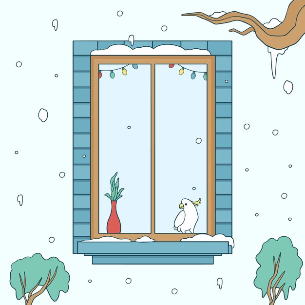 Hand drawn winter window illustration