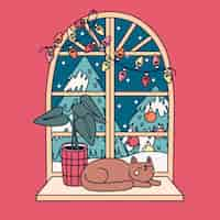 Free vector hand drawn winter window illustration