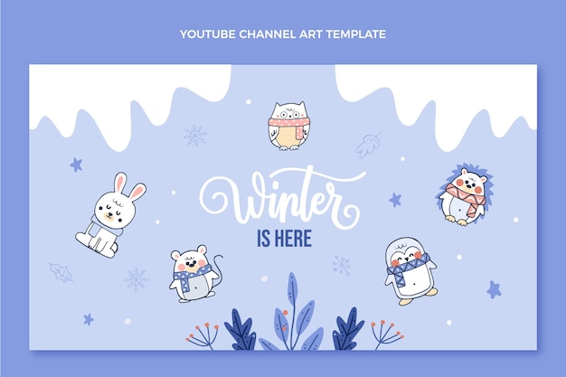 無料ベクター 手描きの冬のyoutubeチャンネルアート