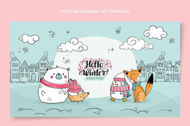 無料ベクター 手描きの冬のyoutubeチャンネルアート