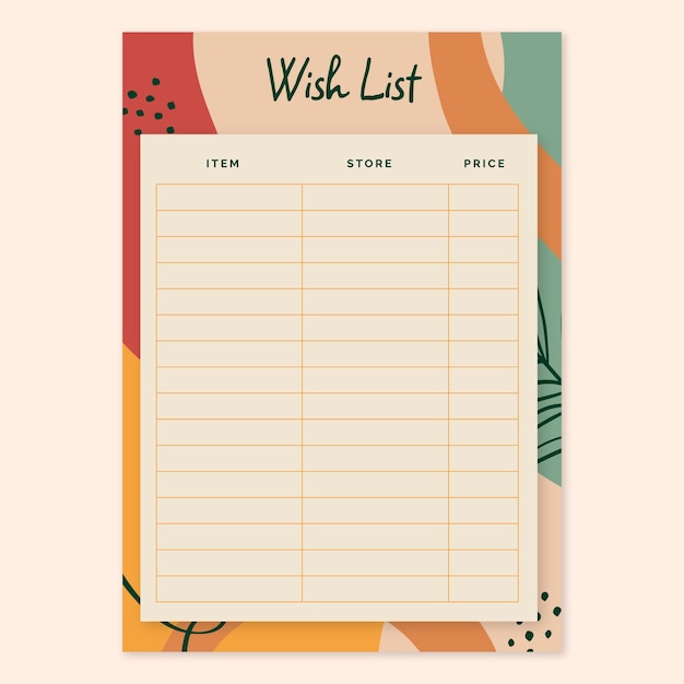 Free vector hand drawn wish list template