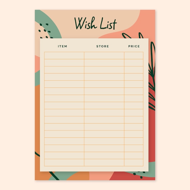 Free vector hand drawn wish list template