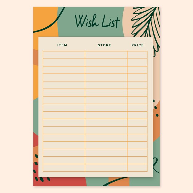 Hand drawn wish list template