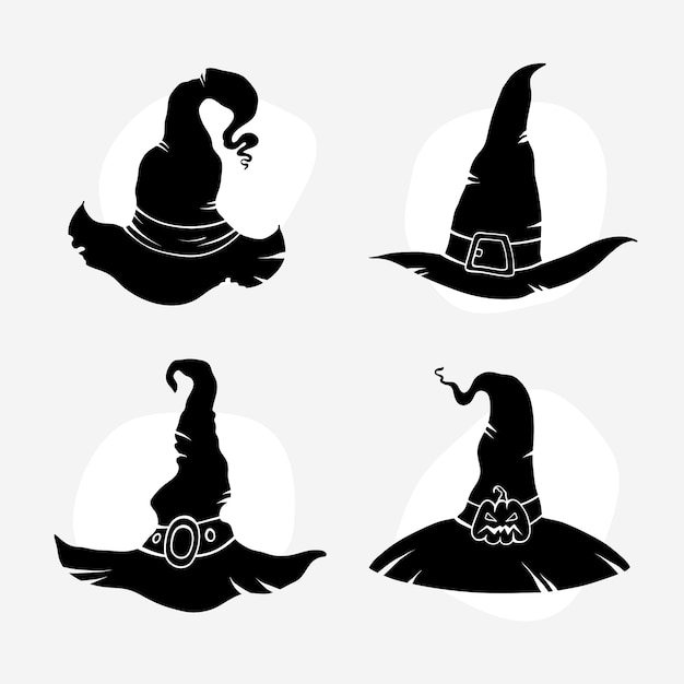 Ручно нарисованная коллекция силуэтов шляп ведьм для празднования Хэллоуина