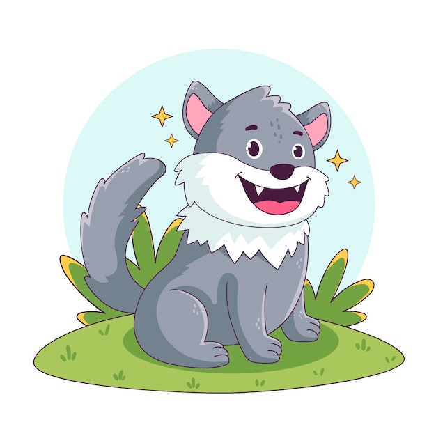 Free vector hand drawn wolf cartoon illustration