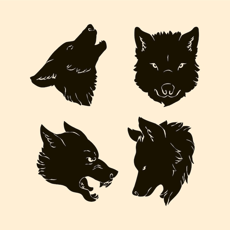 무료 Vector 손으로 그린 늑대 머리 실루엣
